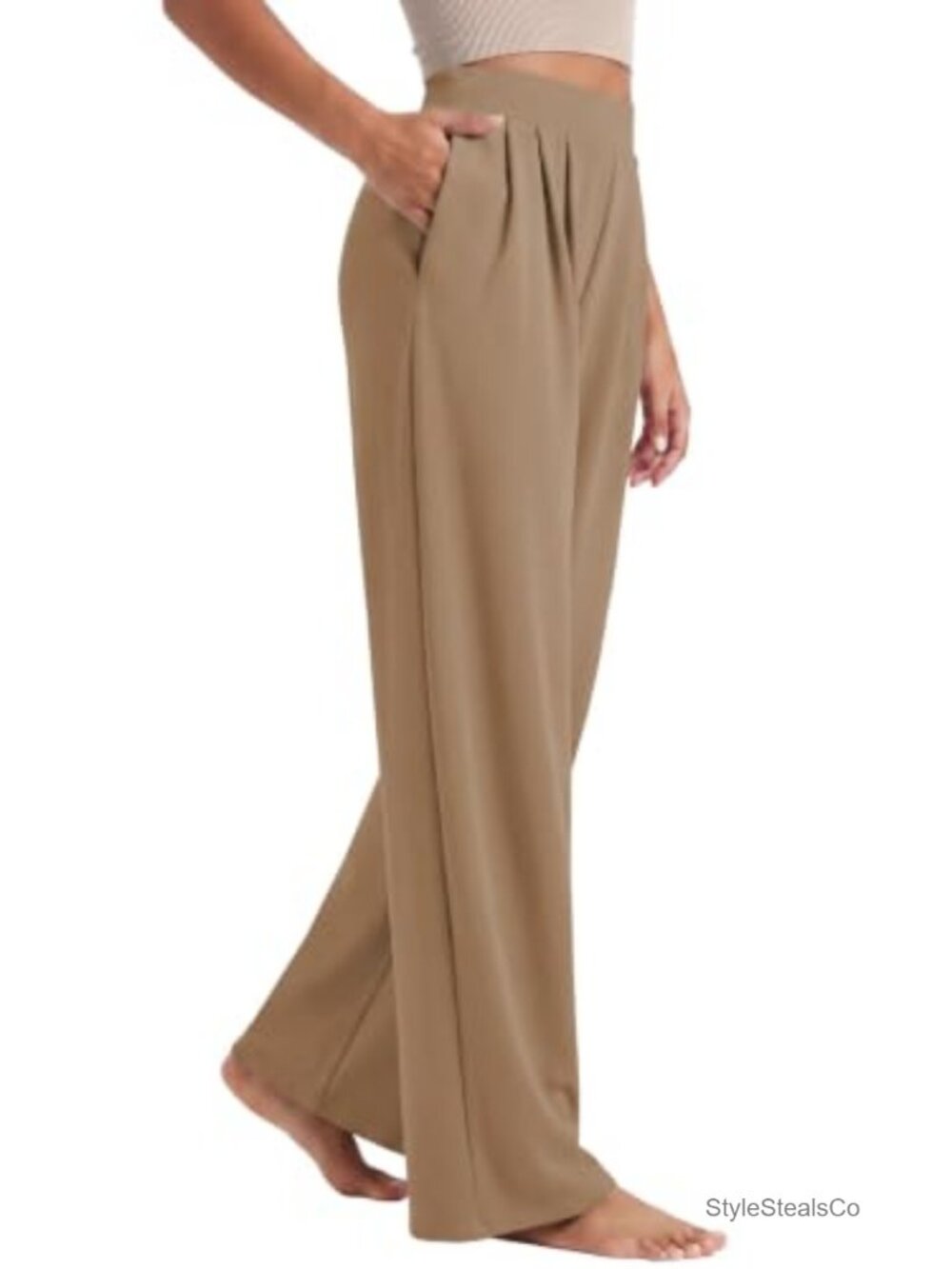 Womens Wide Leg Pants Stretchy Viscose-Nylon High Rise Work Casual Travel